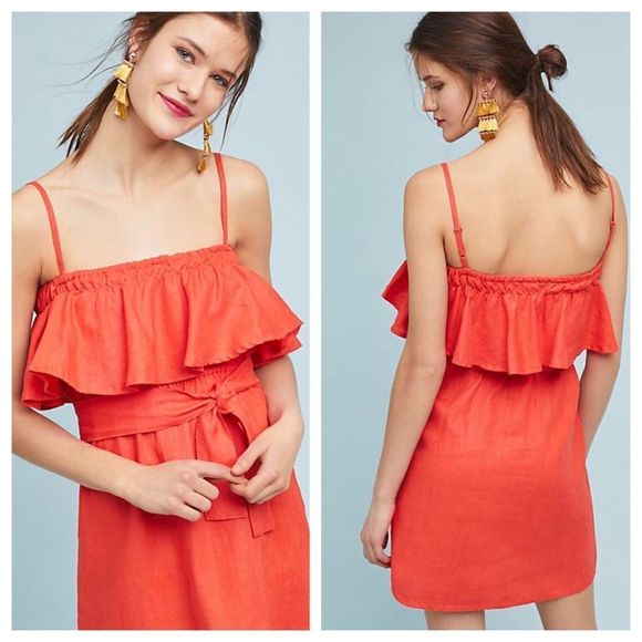 ANTHROPOLOGIE Faithful Linen Ruffles Dress - Picture 3 of 6